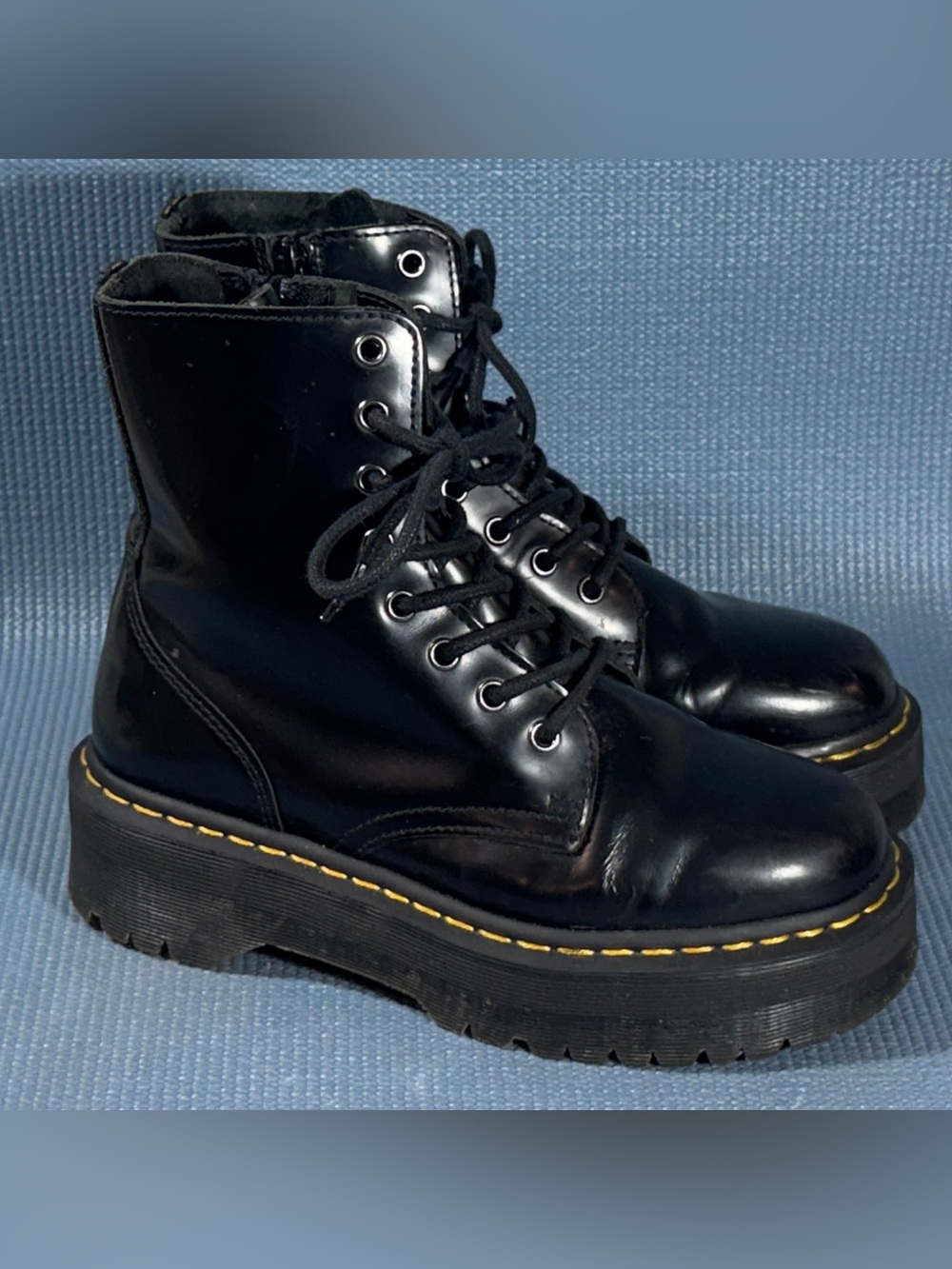 Dr. Martens Jadon Platform Leather Women's Boot Black Polished Smooth Size 8